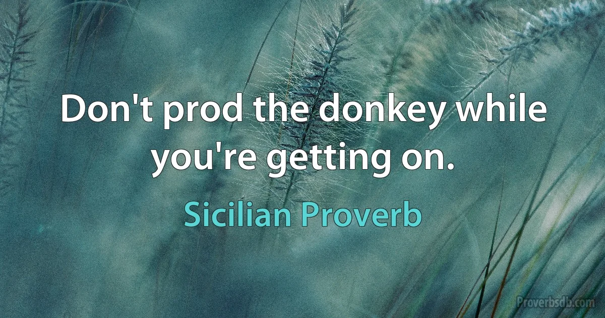 Don't prod the donkey while you're getting on. (Sicilian Proverb)