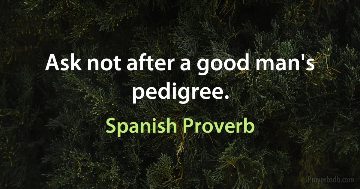 Ask not after a good man's pedigree. (Spanish Proverb)