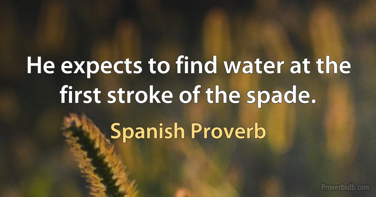 He expects to find water at the first stroke of the spade. (Spanish Proverb)