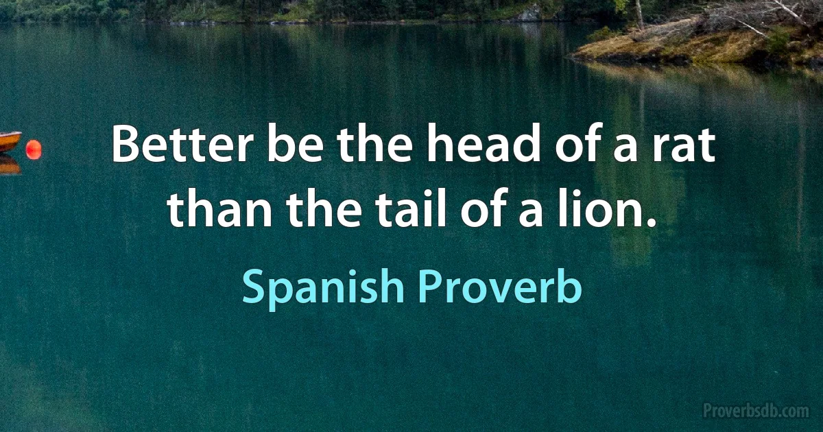 Better be the head of a rat than the tail of a lion. (Spanish Proverb)