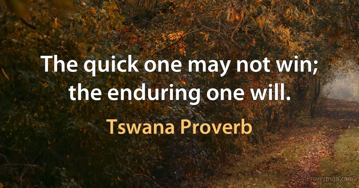 The quick one may not win; the enduring one will. (Tswana Proverb)