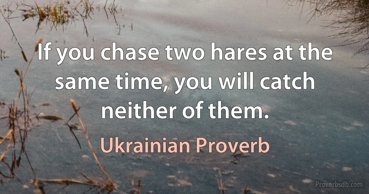 If you chase two hares at the same time, you will catch neither of them. (Ukrainian Proverb)