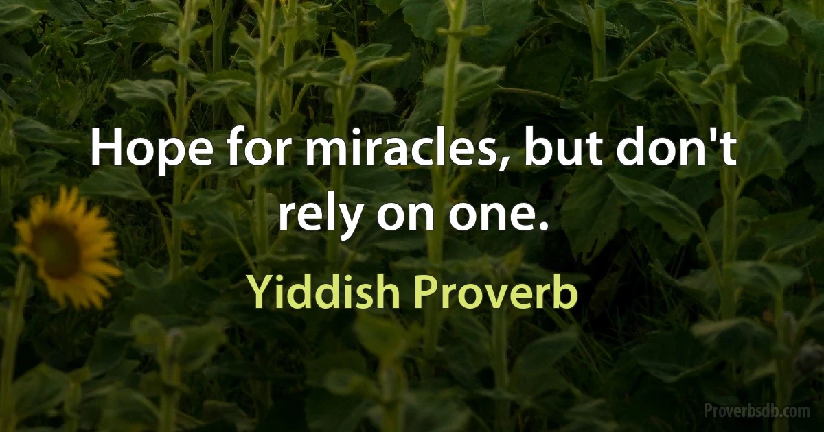 Hope for miracles, but don't rely on one. (Yiddish Proverb)