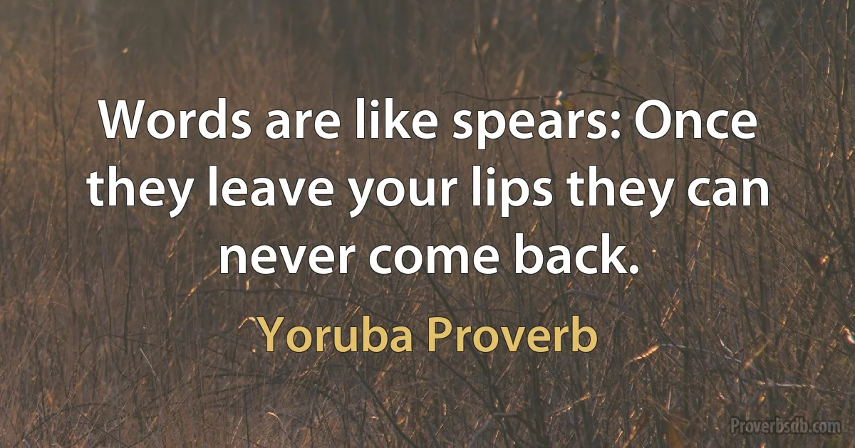 Words are like spears: Once they leave your lips they can never come back. (Yoruba Proverb)