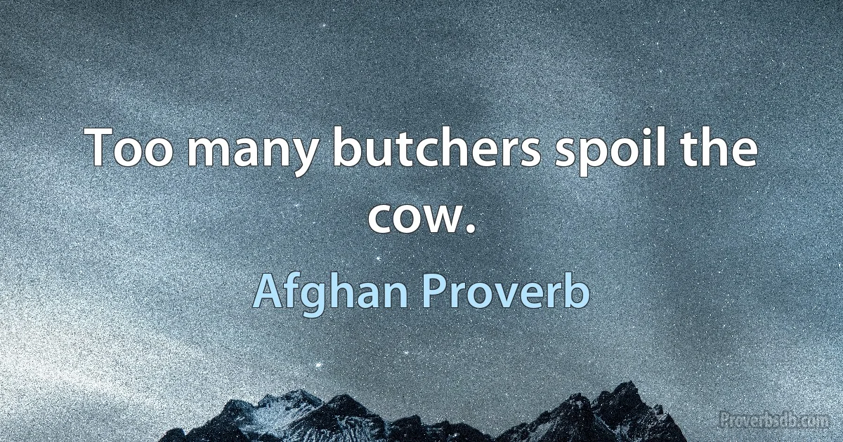 Too many butchers spoil the cow. (Afghan Proverb)