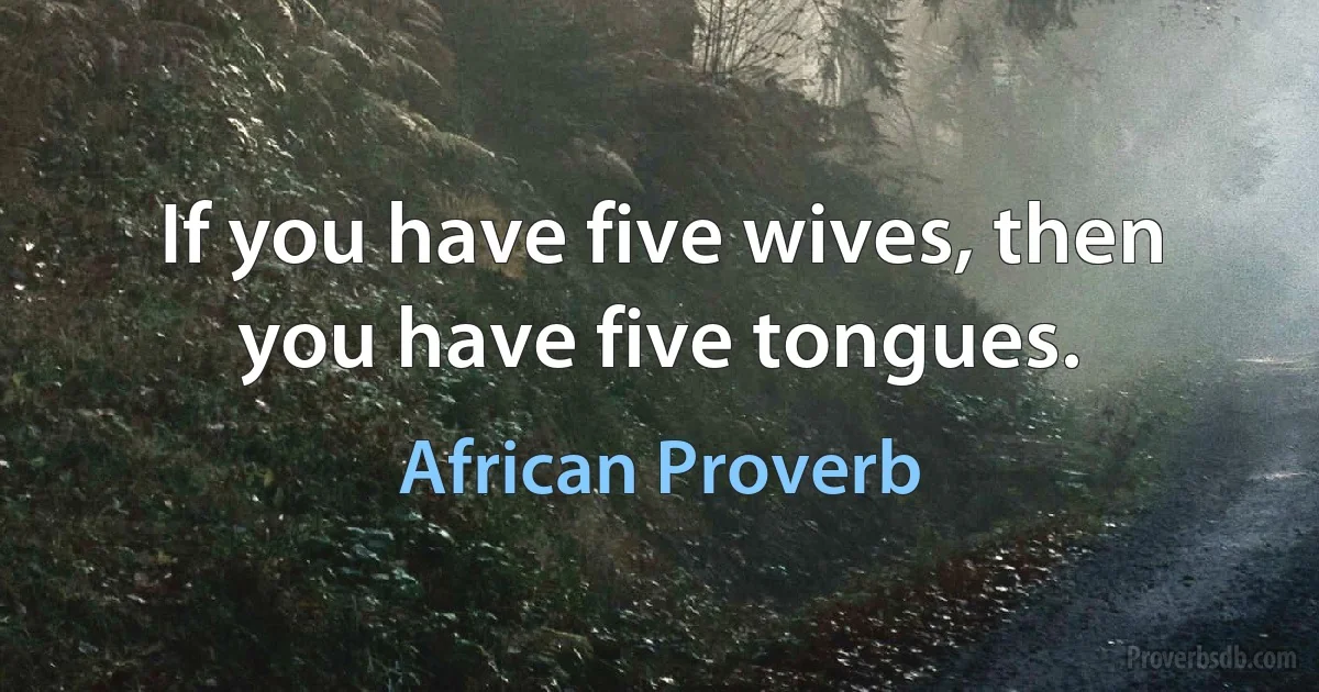 If you have five wives, then you have five tongues. (African Proverb)