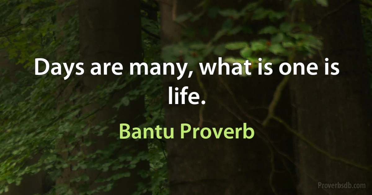 Days are many, what is one is life. (Bantu Proverb)