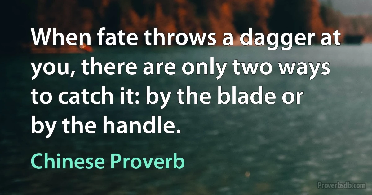 When fate throws a dagger at you, there are only two ways to catch it: by the blade or by the handle. (Chinese Proverb)