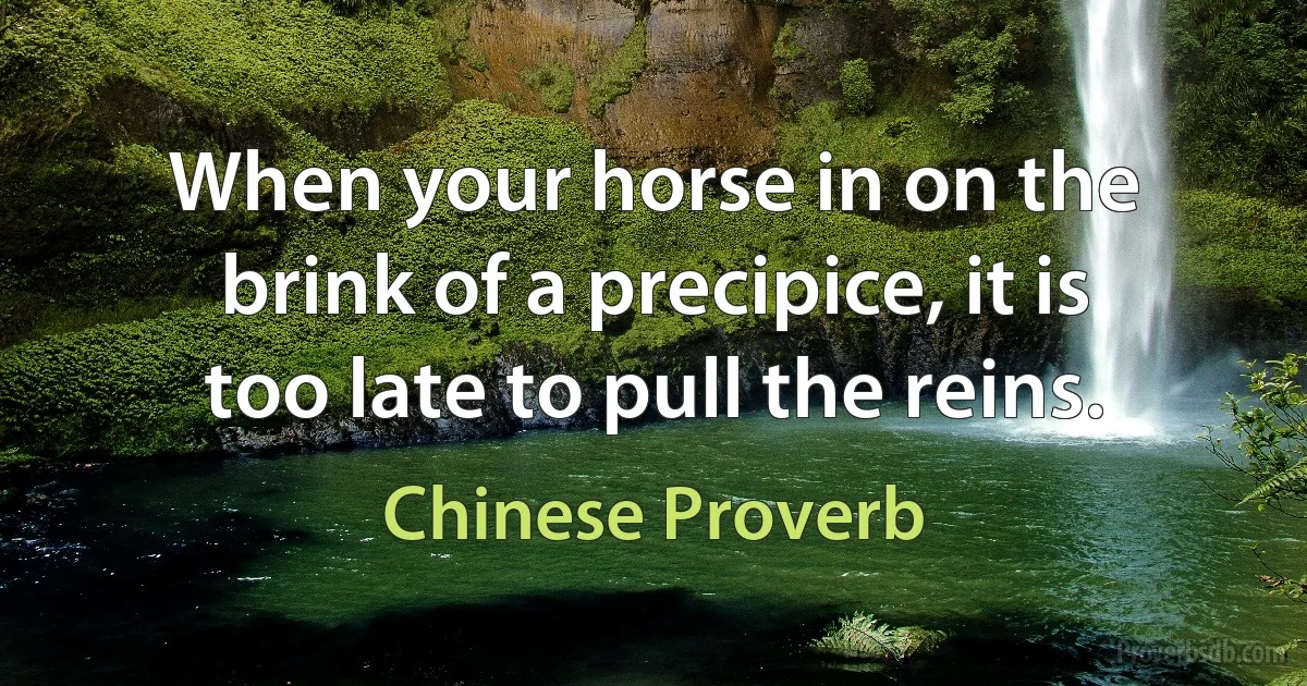 When your horse in on the brink of a precipice, it is too late to pull the reins. (Chinese Proverb)