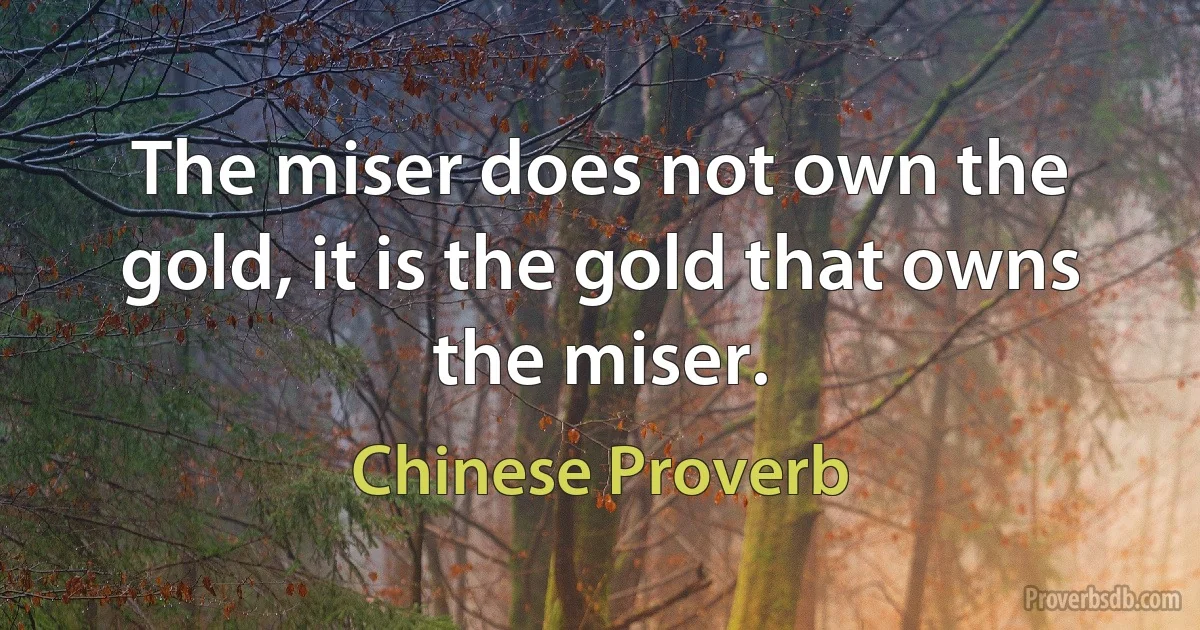 The miser does not own the gold, it is the gold that owns the miser. (Chinese Proverb)