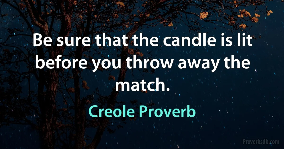 Be sure that the candle is lit before you throw away the match. (Creole Proverb)