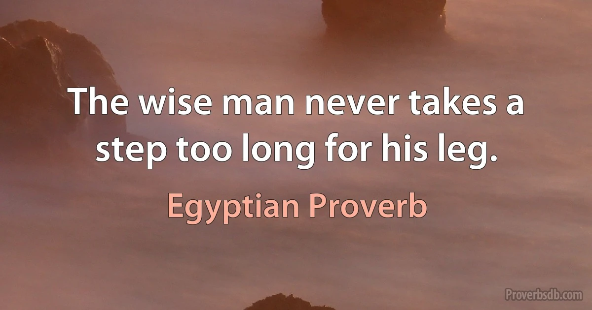 The wise man never takes a step too long for his leg. (Egyptian Proverb)