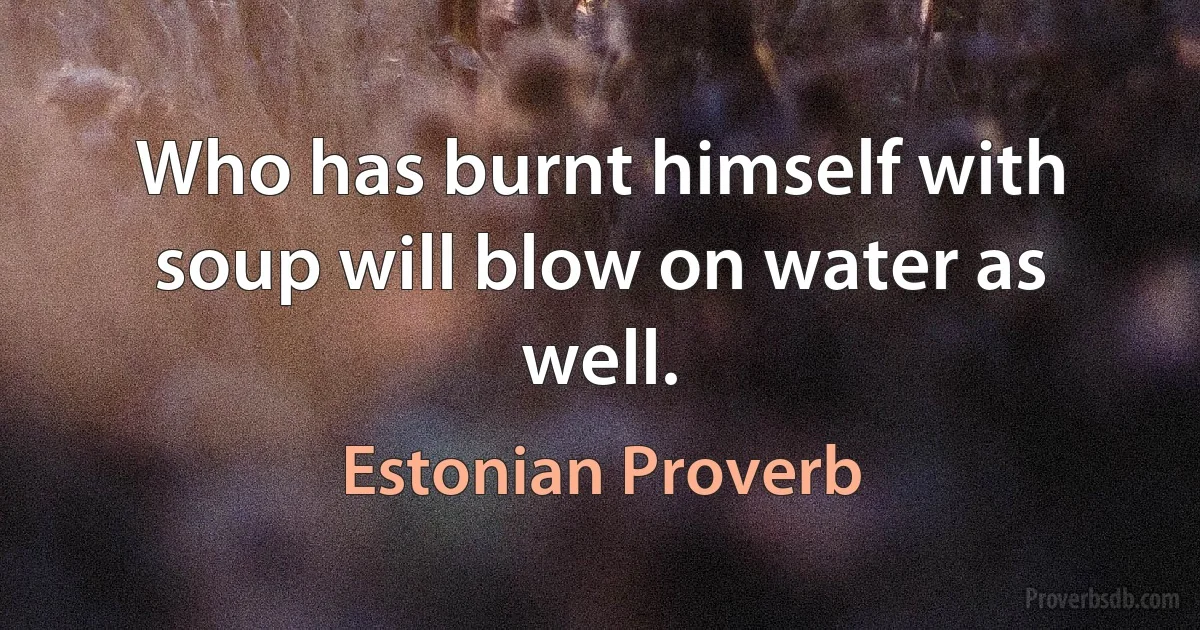 Who has burnt himself with soup will blow on water as well. (Estonian Proverb)