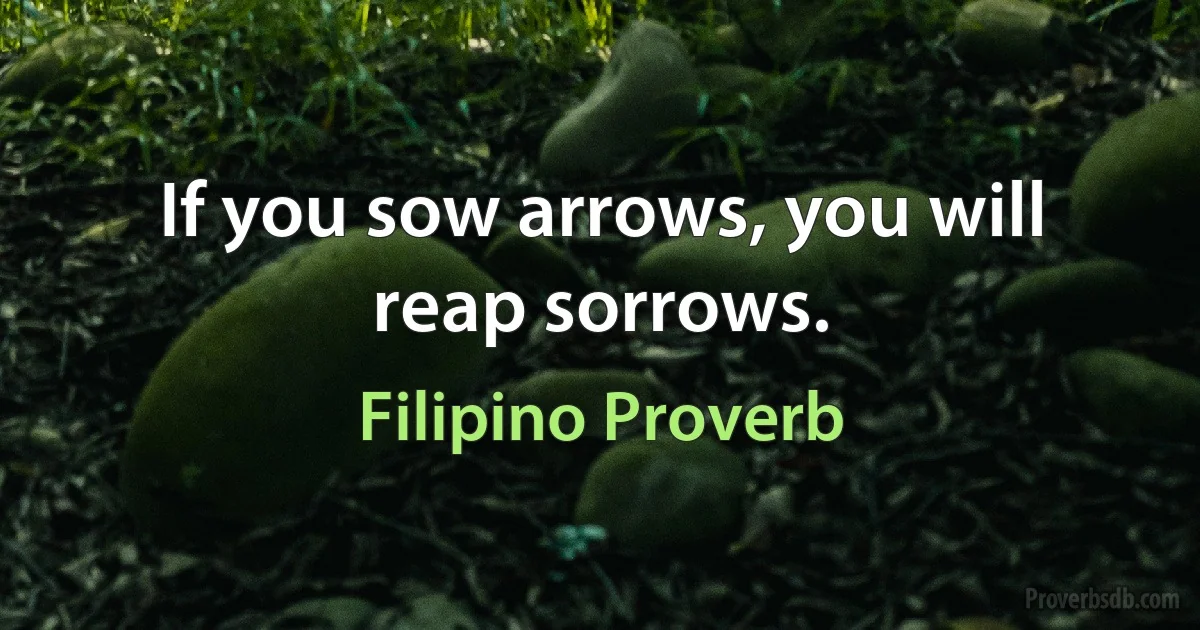 If you sow arrows, you will reap sorrows. (Filipino Proverb)