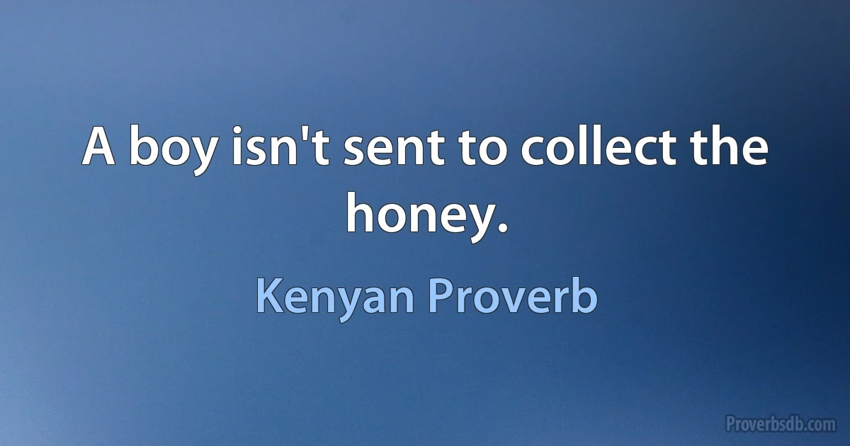 A boy isn't sent to collect the honey. (Kenyan Proverb)