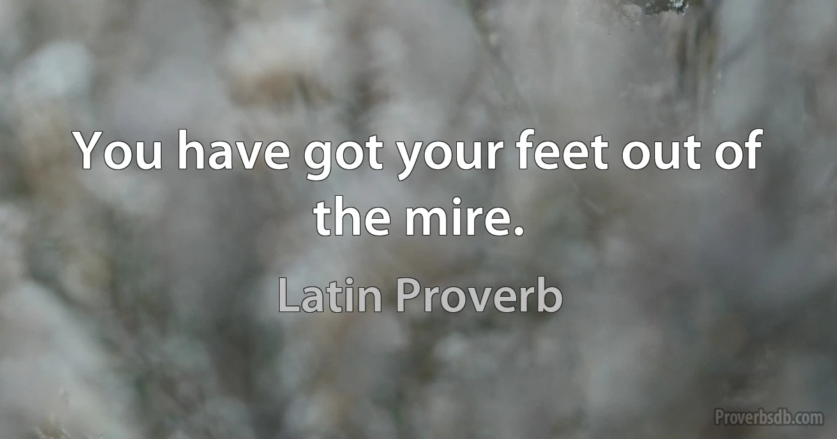 You have got your feet out of the mire. (Latin Proverb)