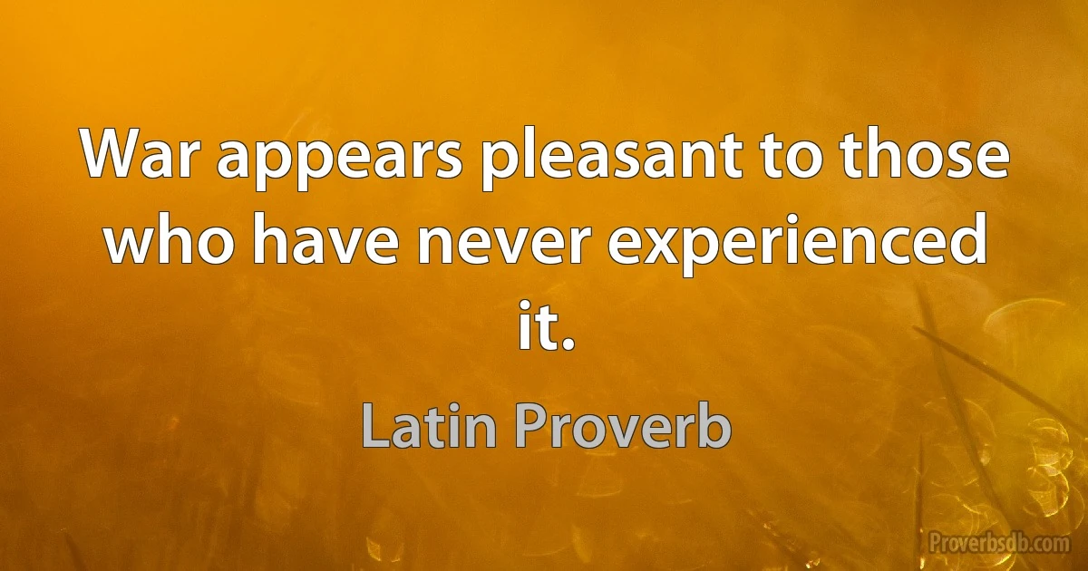 War appears pleasant to those who have never experienced it. (Latin Proverb)