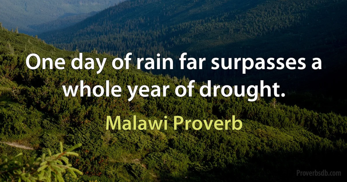 One day of rain far surpasses a whole year of drought. (Malawi Proverb)