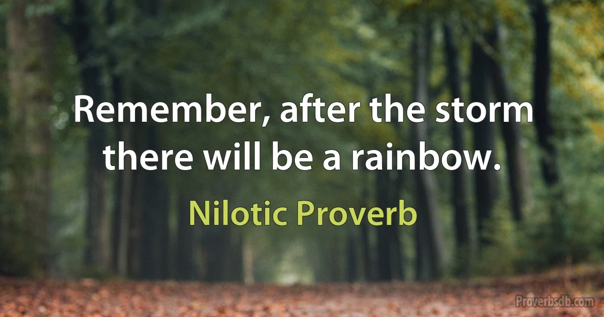 Remember, after the storm there will be a rainbow. (Nilotic Proverb)