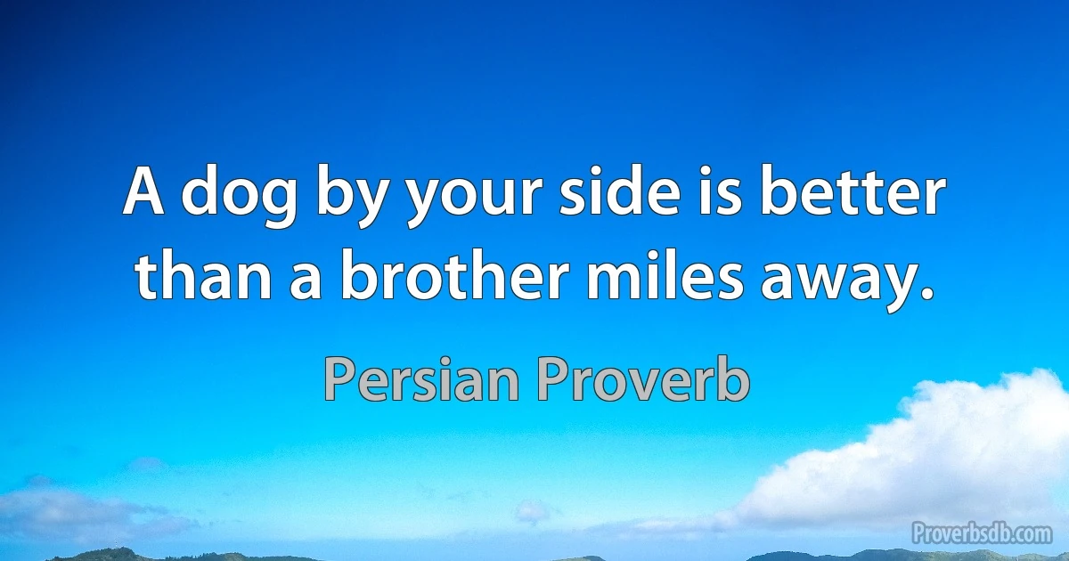 A dog by your side is better than a brother miles away. (Persian Proverb)