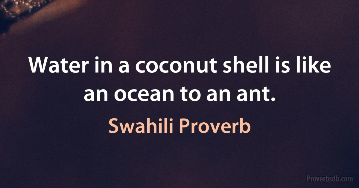 Water in a coconut shell is like an ocean to an ant. (Swahili Proverb)