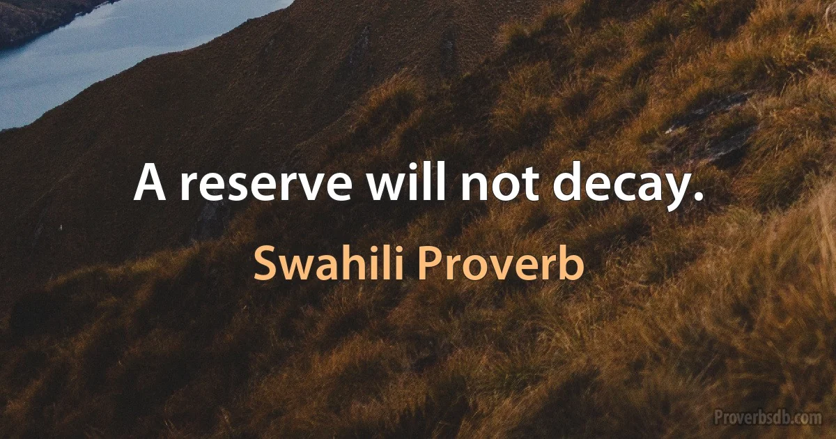 A reserve will not decay. (Swahili Proverb)