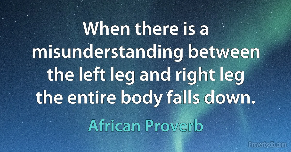 When there is a misunderstanding between the left leg and right leg the entire body falls down. (African Proverb)