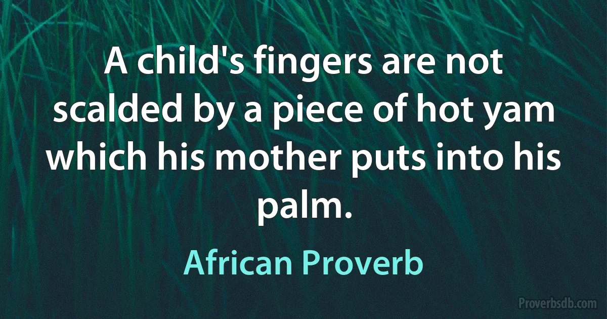 A child's fingers are not scalded by a piece of hot yam which his mother puts into his palm. (African Proverb)