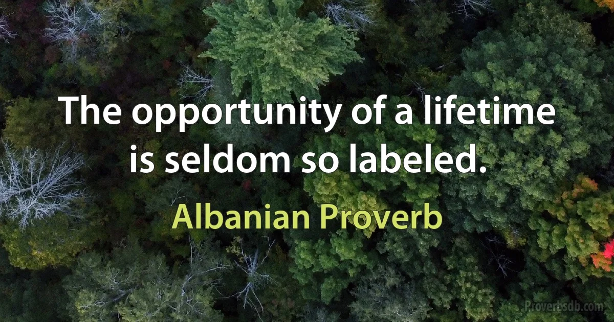 The opportunity of a lifetime is seldom so labeled. (Albanian Proverb)