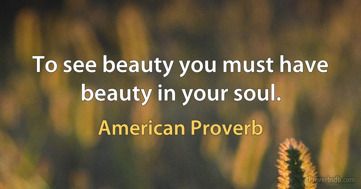 To see beauty you must have beauty in your soul. (American Proverb)