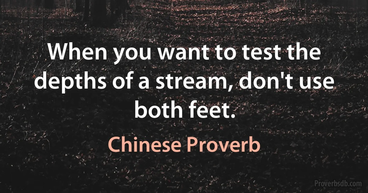 When you want to test the depths of a stream, don't use both feet. (Chinese Proverb)