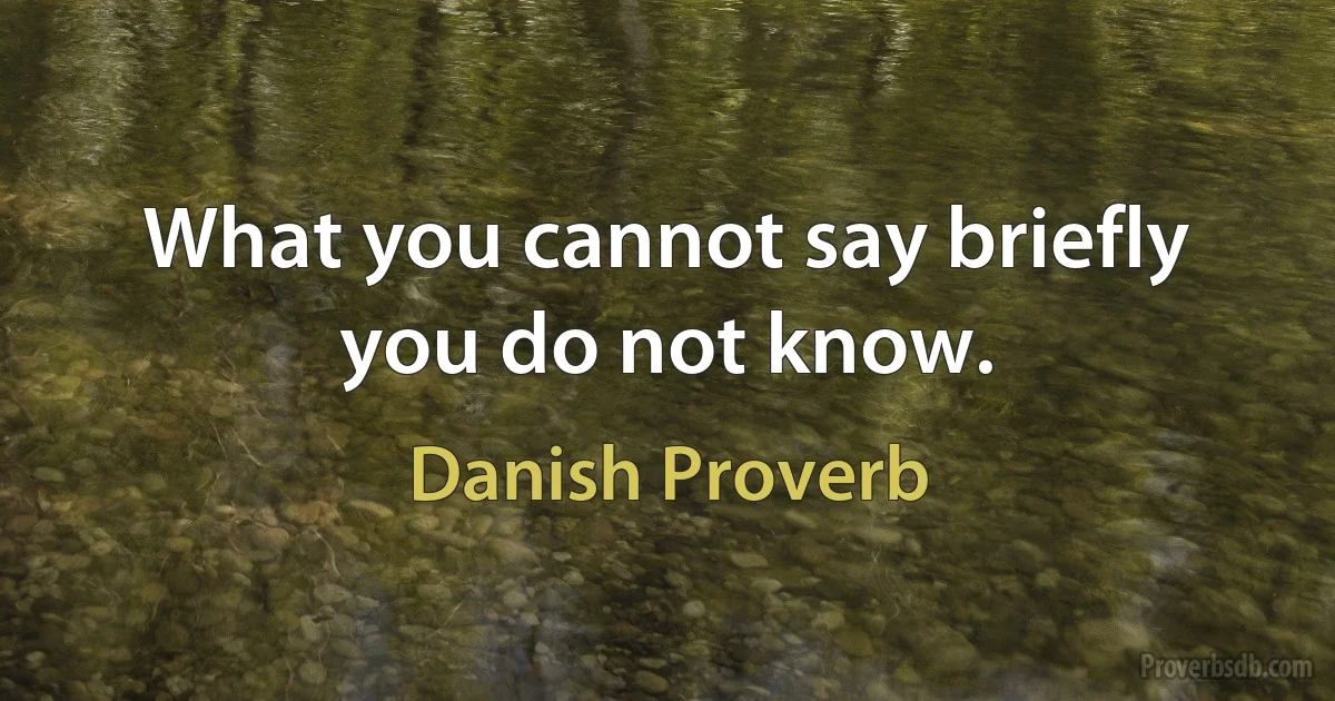 What you cannot say briefly you do not know. (Danish Proverb)