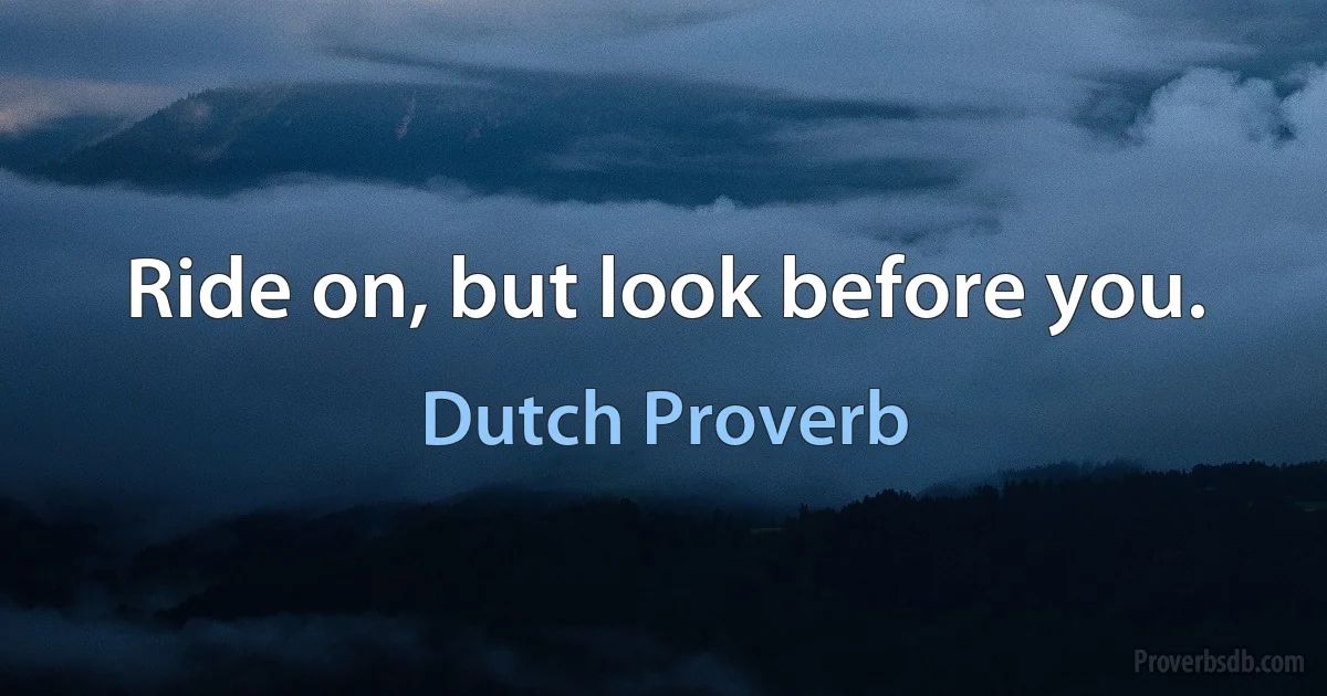 Ride on, but look before you. (Dutch Proverb)