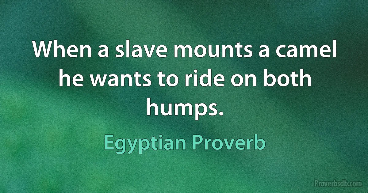 When a slave mounts a camel he wants to ride on both humps. (Egyptian Proverb)