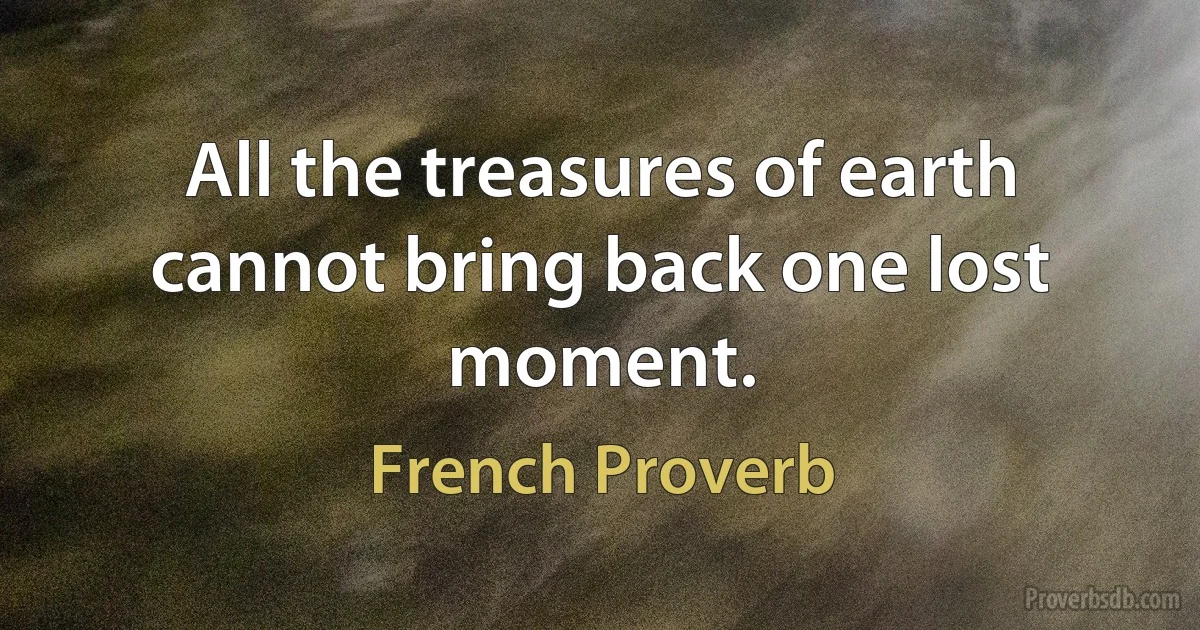 All the treasures of earth cannot bring back one lost moment. (French Proverb)