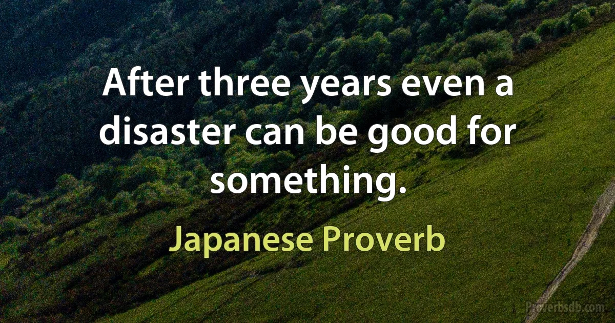 After three years even a disaster can be good for something. (Japanese Proverb)