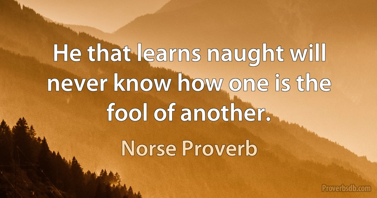 He that learns naught will never know how one is the fool of another. (Norse Proverb)