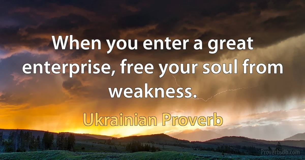 When you enter a great enterprise, free your soul from weakness. (Ukrainian Proverb)