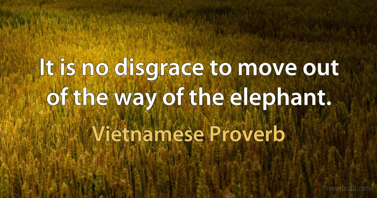 It is no disgrace to move out of the way of the elephant. (Vietnamese Proverb)