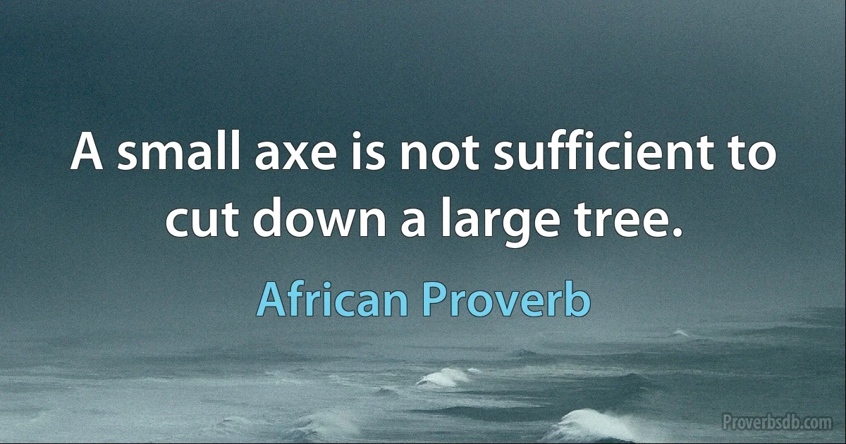 A small axe is not sufficient to cut down a large tree. (African Proverb)