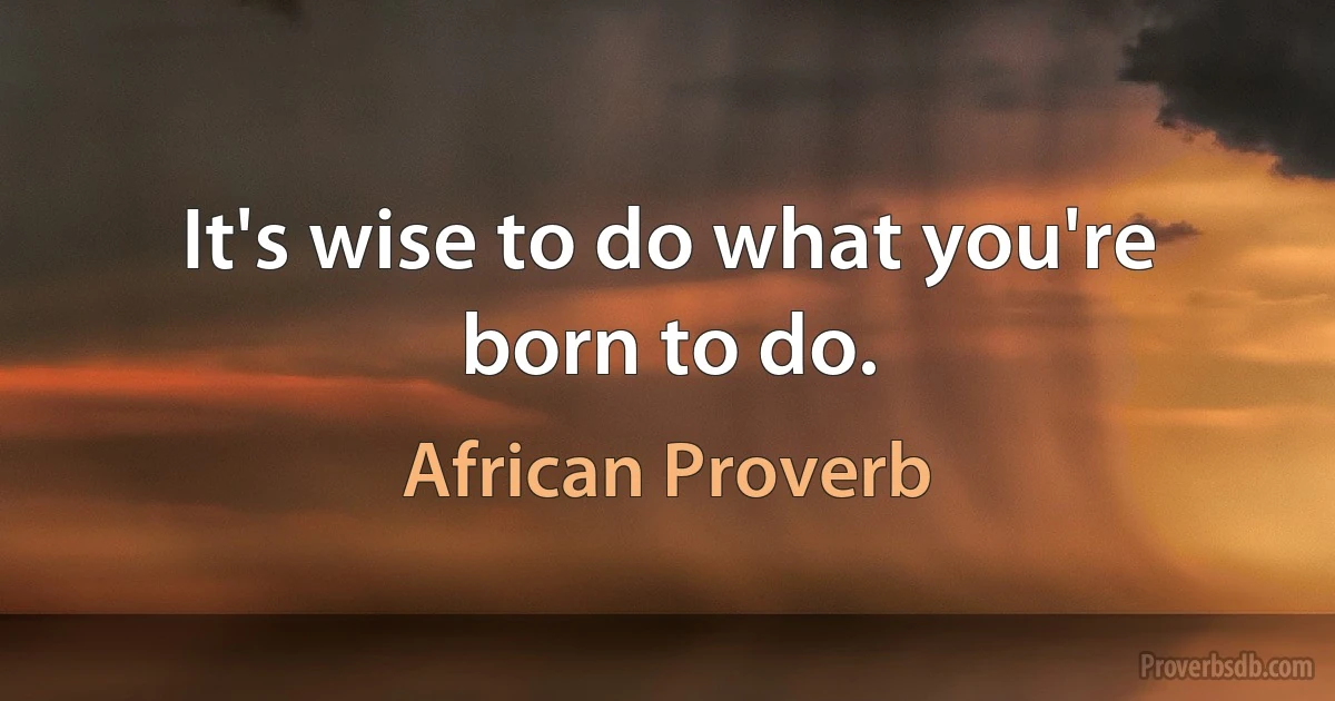 It's wise to do what you're born to do. (African Proverb)