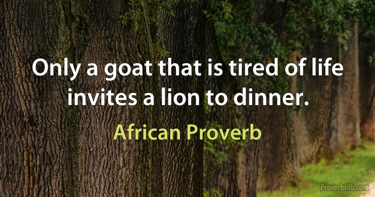 Only a goat that is tired of life invites a lion to dinner. (African Proverb)