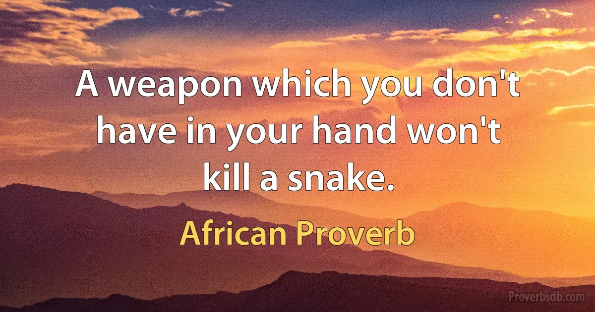 A weapon which you don't have in your hand won't kill a snake. (African Proverb)