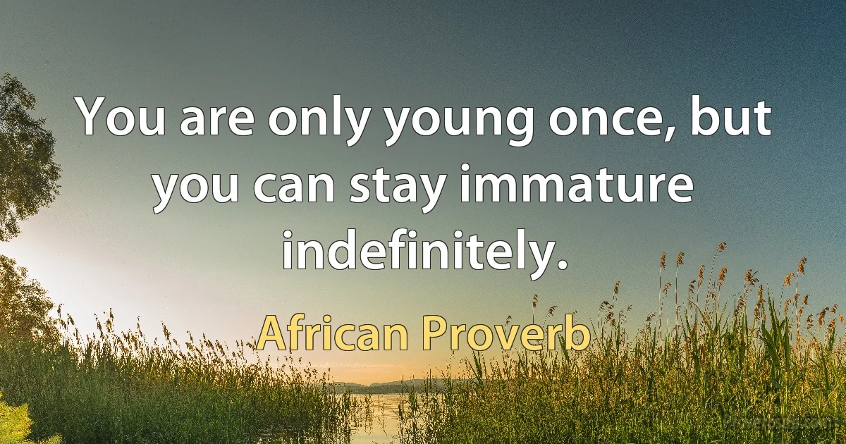 You are only young once, but you can stay immature indefinitely. (African Proverb)