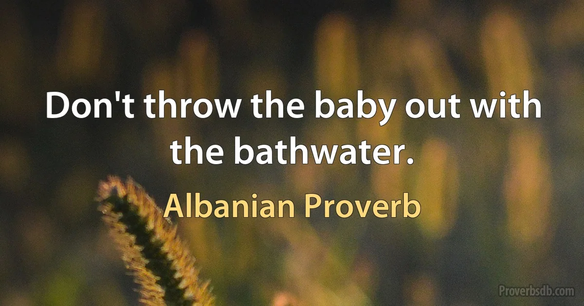 Don't throw the baby out with the bathwater. (Albanian Proverb)