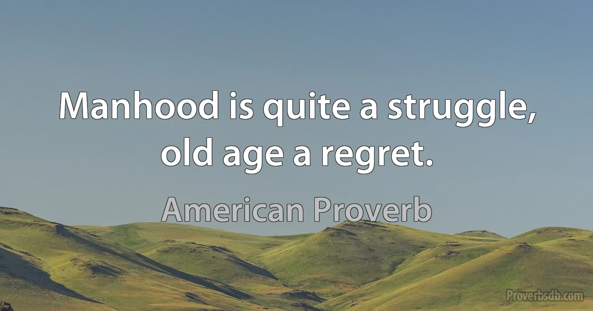 Manhood is quite a struggle, old age a regret. (American Proverb)