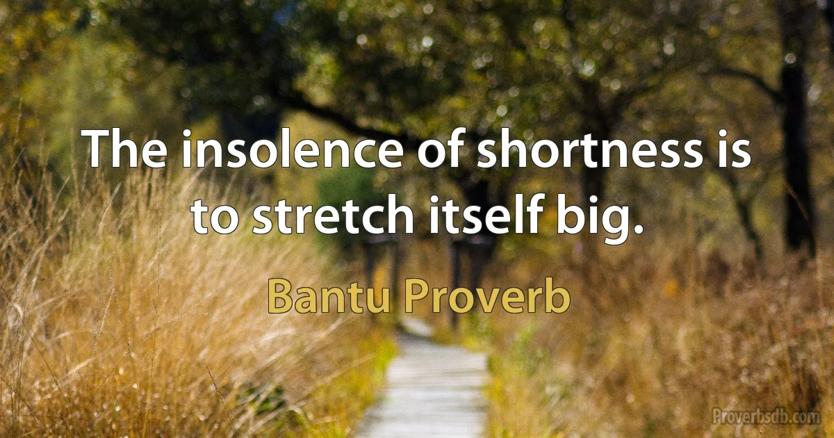 The insolence of shortness is to stretch itself big. (Bantu Proverb)