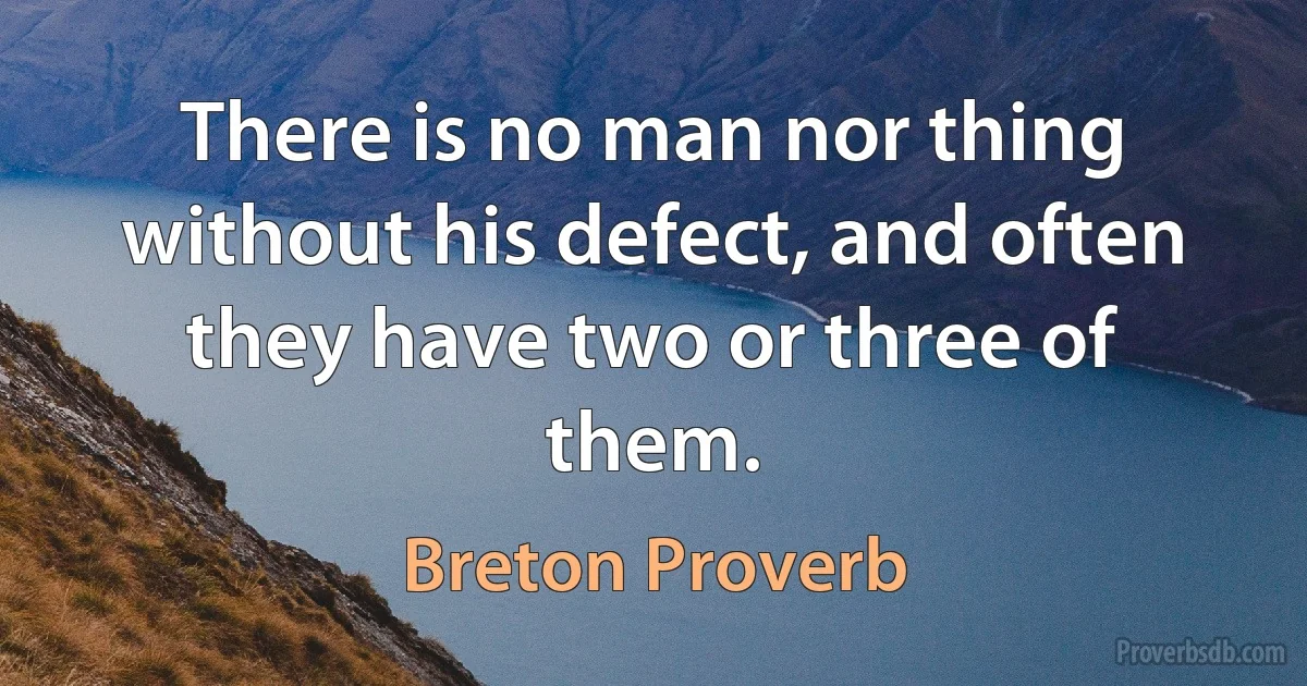 There is no man nor thing without his defect, and often they have two or three of them. (Breton Proverb)