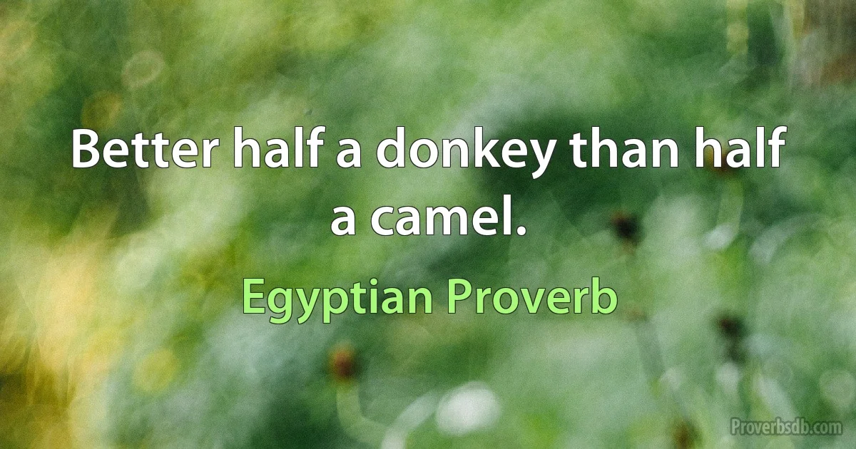 Better half a donkey than half a camel. (Egyptian Proverb)