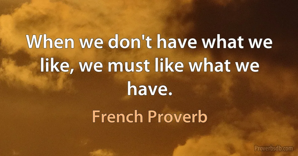 When we don't have what we like, we must like what we have. (French Proverb)